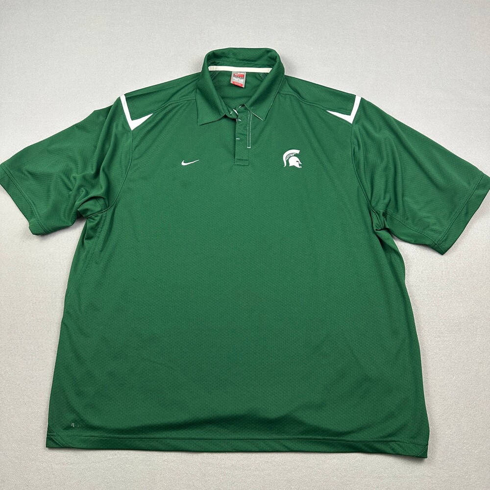 Vintage Michigan State Spartans Polo Shirt Men 2XL Green Nike Fit Dry XXL Y2K *